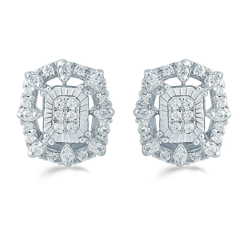 1/ CT. T.W. Natural White Diamond Sterling Silver 10.1mm Stud Earrings
