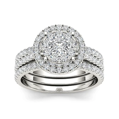 1 CT.T.W. Natural Diamond 10K White Gold Bridal Ring Set