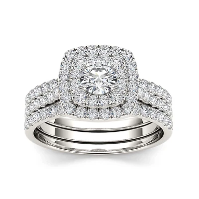 1 1/2 CT.T.W. Natural Diamond 10K White Gold Bridal Set