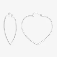 Silver Reflections Pure Silver Over Brass Heart Hoop Earrings