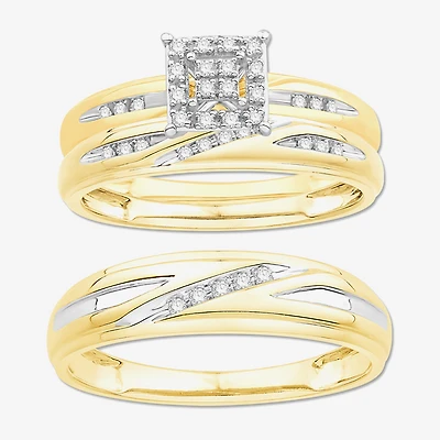 3PC Trio Set Featuring 1/7 CT.T.W.  Diamond 10K or 14K Two Tone Gold Wedding Ring Set