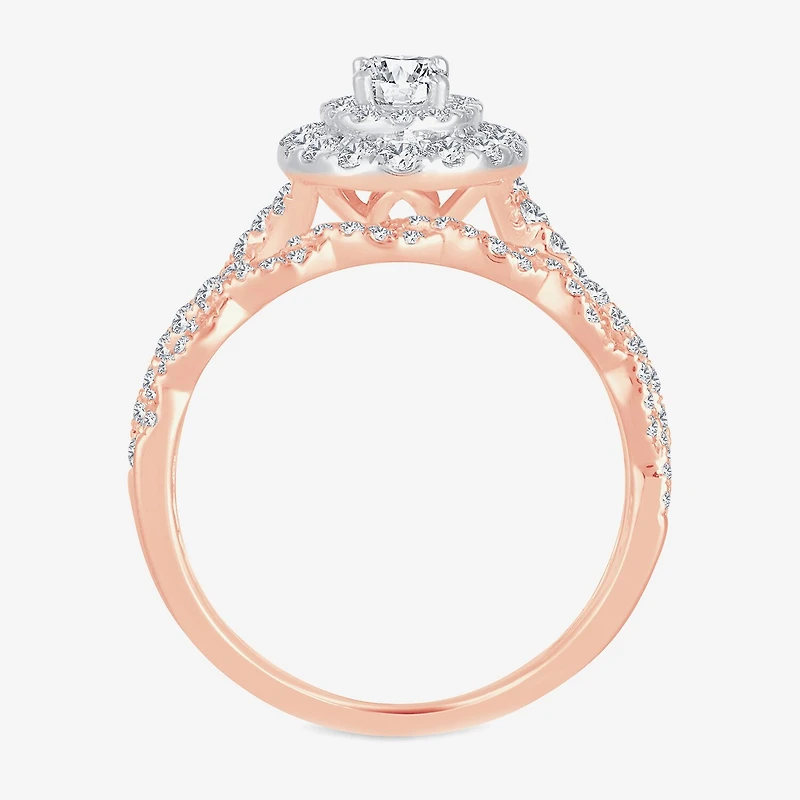 Signature By Modern Bride Womens 1 CT.T.W. Natural Diamond 10K or 14K Gold Oval Side Stone Halo Bridal Set