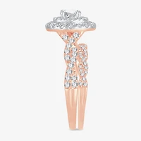 Signature By Modern Bride Womens 1 CT.T.W. Natural Diamond 10K or 14K Gold Oval Side Stone Halo Bridal Set