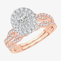 Signature By Modern Bride Womens 1 CT.T.W. Natural Diamond 10K or 14K Gold Oval Side Stone Halo Bridal Set