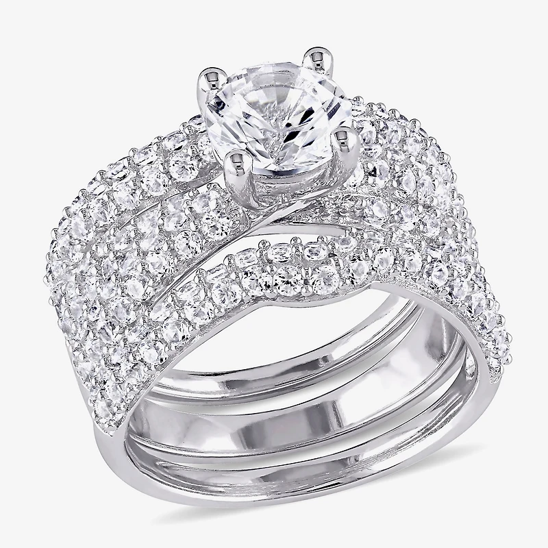 Modern Bride Gemstone Womens Lab Created White Sapphire Sterling Silver Round Bridal Set