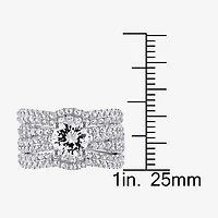 Modern Bride Gemstone Womens Lab Created White Sapphire Sterling Silver Round Bridal Set