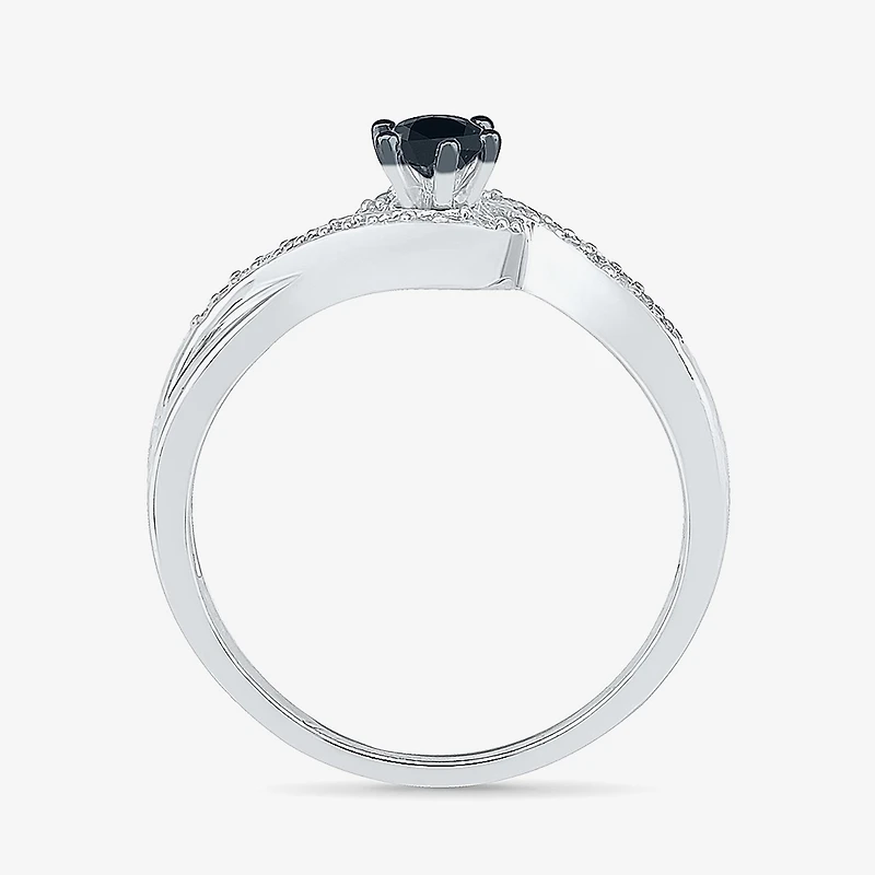Womens 1/5 CT. Natural Black Diamond Sterling Silver Round Promise Ring