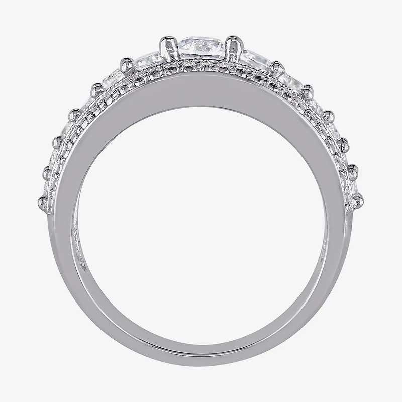 Modern Bride Gemstone Womens 3.5MM Lab Created White Sapphire Sterling Silver Anniversary Band