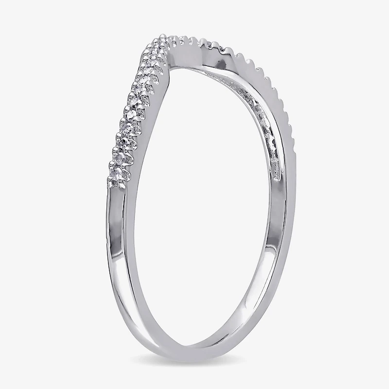 Womens 1/10 CT. T.W. Natural White Diamond Sterling Silver Curved Wedding Ring Enhancer
