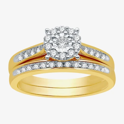 I Said Yes (H-I / I1) Womens 3/8 CT. T.W. Lab Grown White Diamond Sterling Silver Round Side Stone Halo Bridal Set