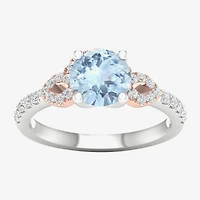 Modern Bride Gemstone Womens 1/4 CT. T.W. Genuine Blue Aquamarine 10K Gold Round Side Stone Engagement Ring