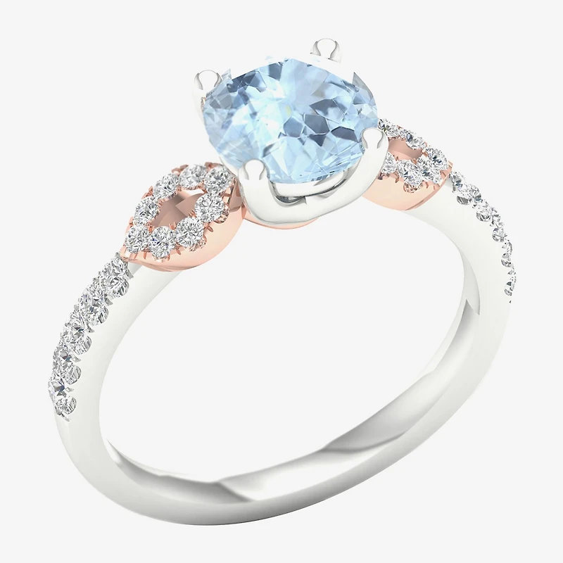 Modern Bride Gemstone Womens 1/4 CT. T.W. Genuine Blue Aquamarine 10K Gold Round Side Stone Engagement Ring