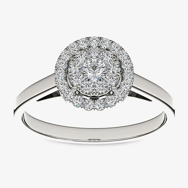 1/3 CT.T.W. Natural Diamond 10K White Gold Round Cluster Engagement Ring