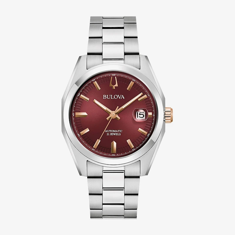 Bulova Surveyor Mens Automatic Silver Tone Stainless Steel Bracelet Watch 98b422