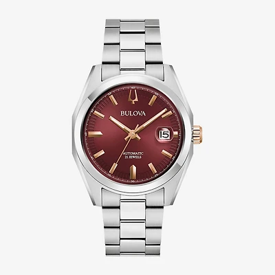 Bulova Surveyor Mens Automatic Silver Tone Stainless Steel Bracelet Watch 98b422