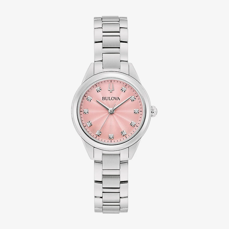 Bulova Classic Womens Diamond Accent Silver Tone Stainless Steel Bracelet Watch 96p249