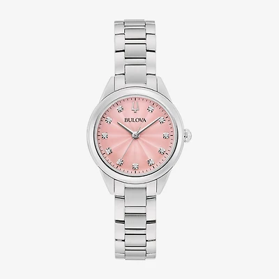 Bulova Classic Womens Diamond Accent Silver Tone Stainless Steel Bracelet Watch 96p249