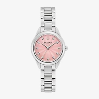 Bulova Classic Womens Diamond Accent Silver Tone Stainless Steel Bracelet Watch 96p249