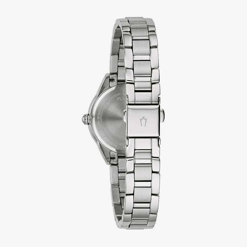 Bulova Classic Womens Diamond Accent Silver Tone Stainless Steel Bracelet Watch 96p250