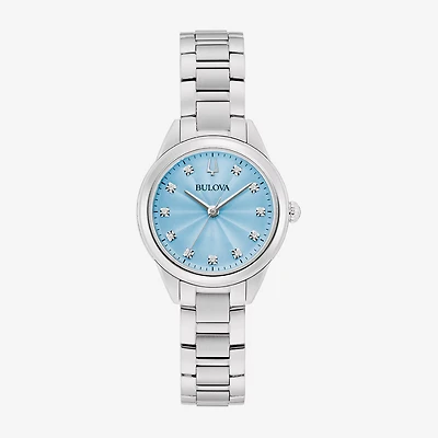Bulova Classic Womens Diamond Accent Silver Tone Stainless Steel Bracelet Watch 96p250