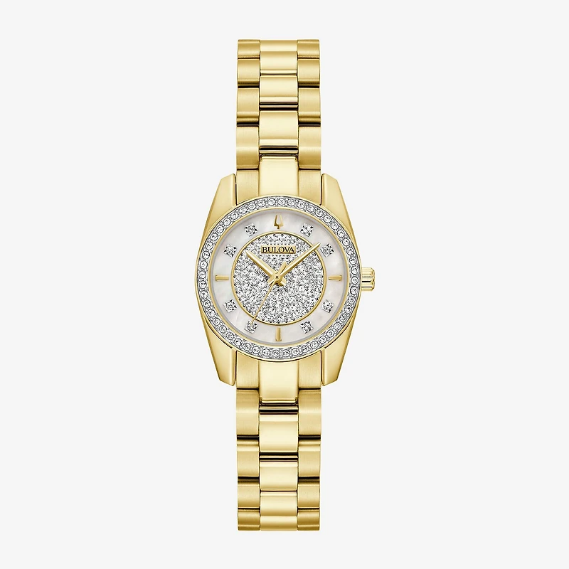 Bulova Crystal Womens Crystal Accent Gold Tone Stainless Steel Bracelet Watch 98x137