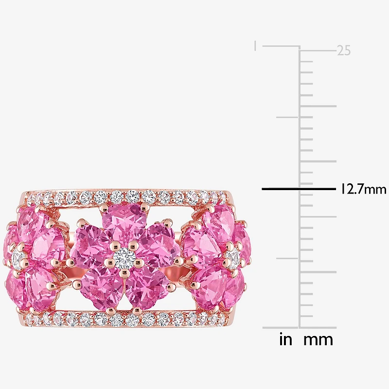 Womens Lab Created Pink Sapphire 18K Rose Gold Over Silver Heart Cocktail Ring