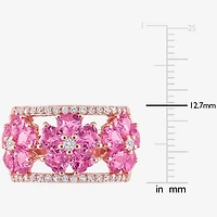 Womens Lab Created Pink Sapphire 18K Rose Gold Over Silver Heart Cocktail Ring
