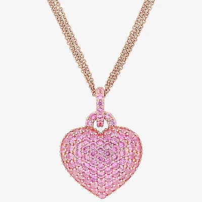 Womens Lab Created Pink Sapphire 18K Rose Gold Over Silver Heart 17 Inch Pendant Necklace