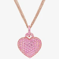Womens Lab Created Pink Sapphire 18K Rose Gold Over Silver Heart 17 Inch Pendant Necklace