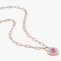 Womens Lab Created Pink Sapphire 18K Rose Gold Over Silver Heart 16 Inch Pendant Necklace