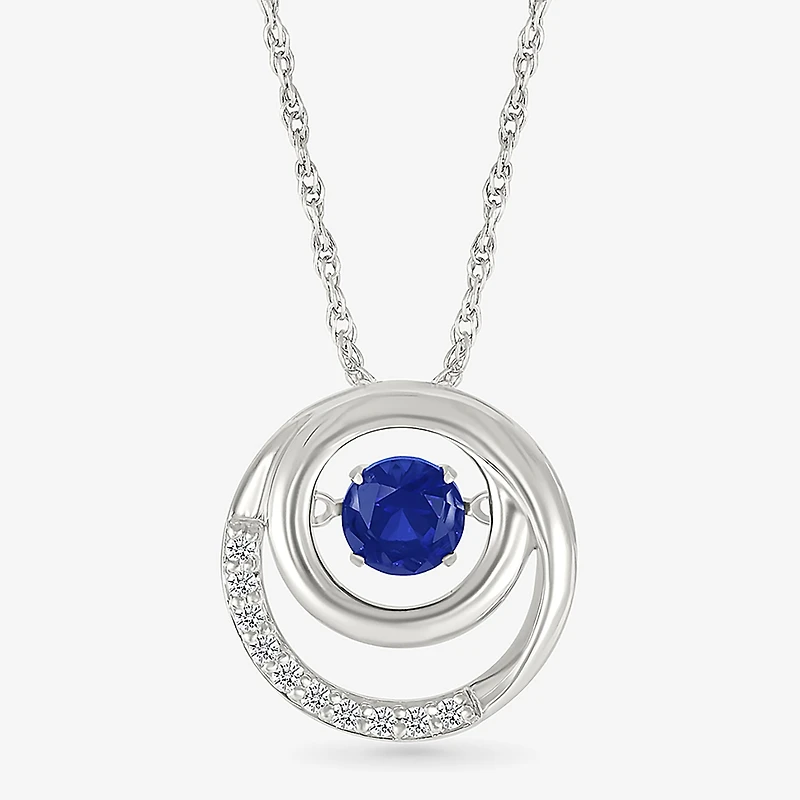 Womens Lab Created Blue Sapphire Sterling Silver Round 18 Inch Pendant Necklace
