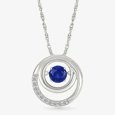 Womens Lab Created Blue Sapphire Sterling Silver Round 18 Inch Pendant Necklace