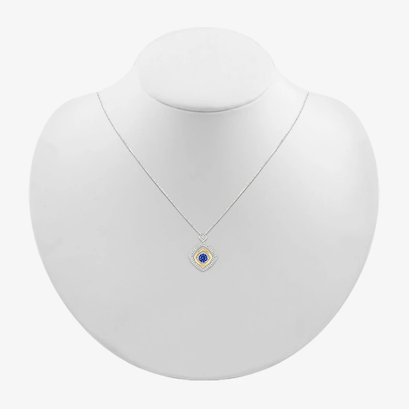 Womens 1/10 CT. T.W. Lab Created Blue Sapphire 10K Gold Sterling Silver Diamond 18 Inch Pendant Necklace