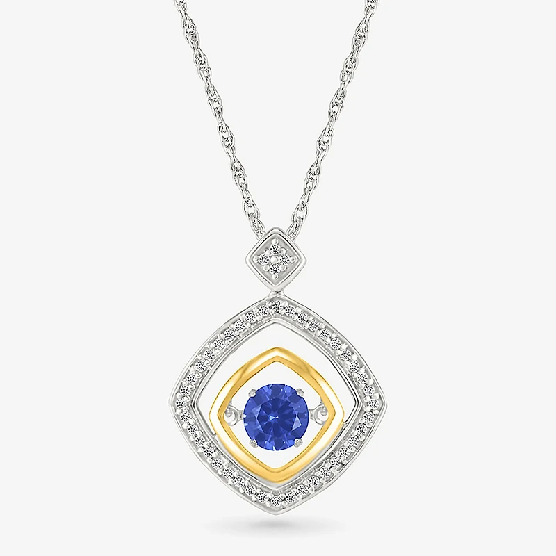 Womens 1/10 CT. T.W. Lab Created Blue Sapphire 10K Gold Sterling Silver Diamond 18 Inch Pendant Necklace