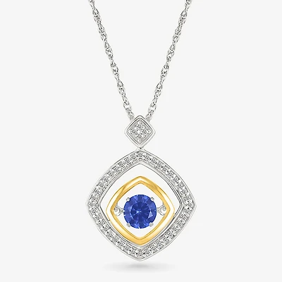 Womens 1/10 CT. T.W. Lab Created Blue Sapphire 10K Gold Sterling Silver Diamond 18 Inch Pendant Necklace