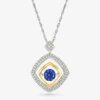 Womens 1/10 CT. T.W. Lab Created Blue Sapphire 10K Gold Sterling Silver Diamond 18 Inch Pendant Necklace