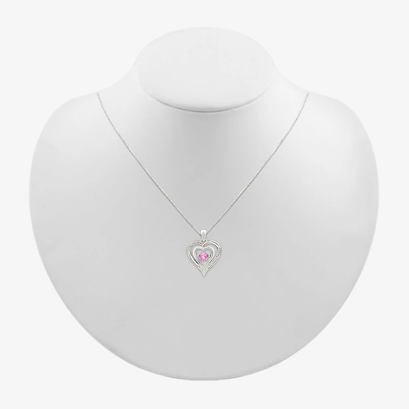 Womens Diamond Accent Lab Created Pink Sapphire Sterling Silver Heart 18 Inch Pendant Necklace