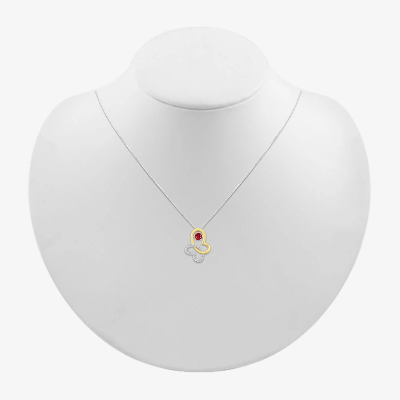 Womens Lab Created Red Ruby 10K Gold Sterling Silver Butterfly 18 Inch Pendant Necklace