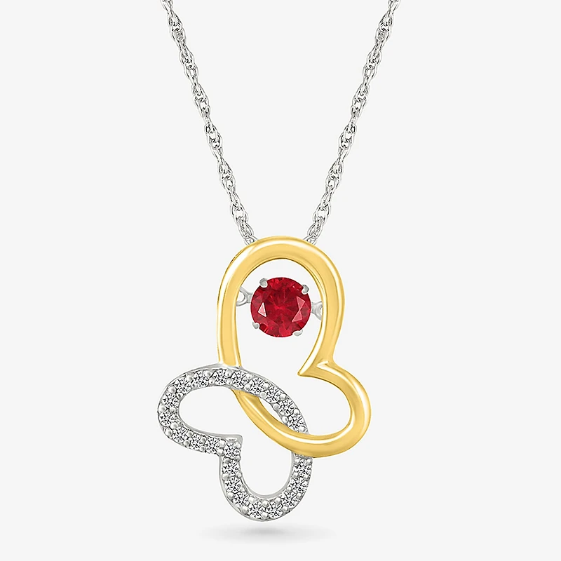 Womens Lab Created Red Ruby 10K Gold Sterling Silver Butterfly 18 Inch Pendant Necklace