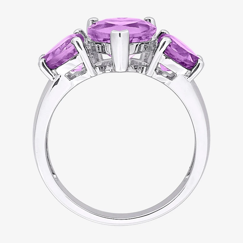Womens Gemstone Sterling Silver Heart 3-Stone Cocktail Ring
