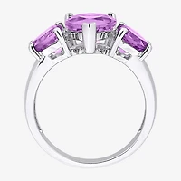 Womens Gemstone Sterling Silver Heart 3-Stone Cocktail Ring