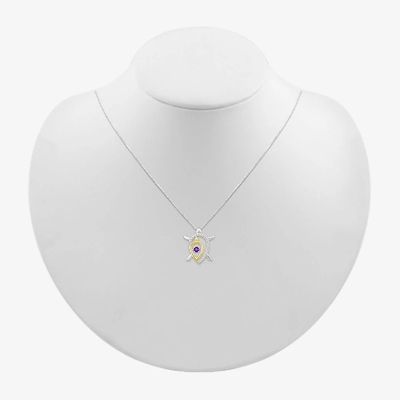 Turtle Womens Genuine Purple Amethyst 10K Gold Sterling Silver 18 Inch Pendant Necklace