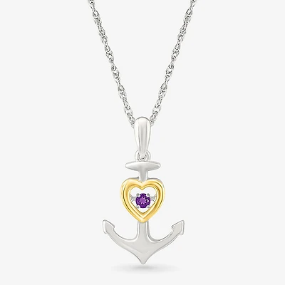 Womens Genuine Purple Amethyst 10K Gold Sterling Silver Anchor 18 Inch Pendant Necklace