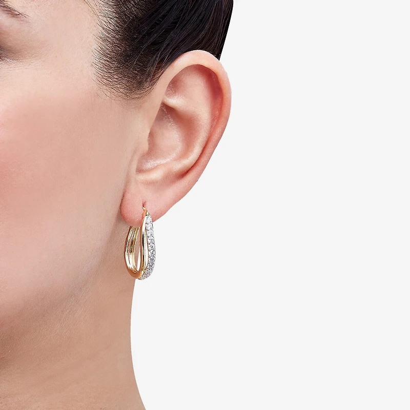 Diamonart Womens Cubic Zirconia 14K Gold Over Silver 25.5mm Hoop Earrings