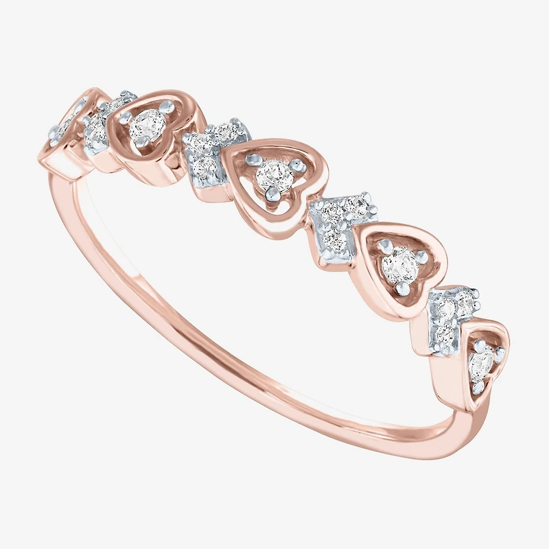 (G-H / Si2-I1) Womens 4MM 1/10 CT. T.W. Lab Grown White Diamond 10K Gold Heart Wedding Band