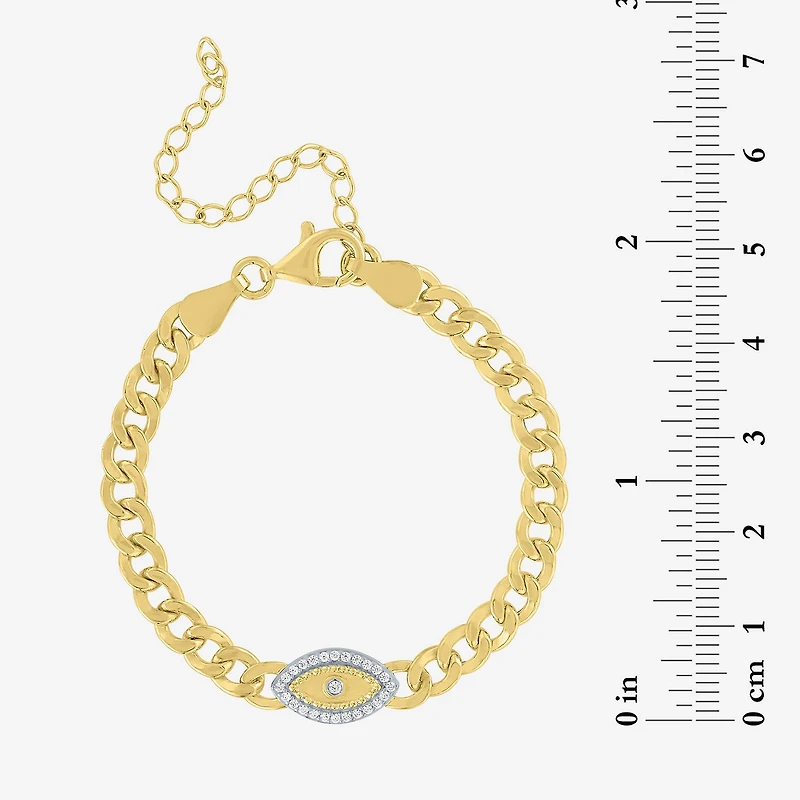 Diamond Addiction (G-H / I1-I2) Womens 14K Gold Over Silver 8 Inch Curb Evil Eye Chain Bracelet