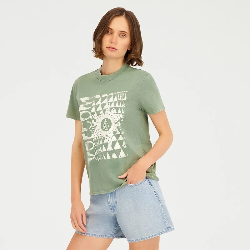 VOLCOM Womens Juniors Crew Neck Short Sleeve Regular Fit Graphic T-Shirt