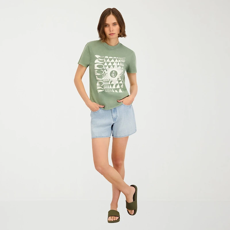 VOLCOM Womens Juniors Crew Neck Short Sleeve Regular Fit Graphic T-Shirt