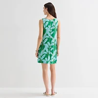 St. John's Bay Womens Tall V Neck Sleeveless Floral A-Line Dress