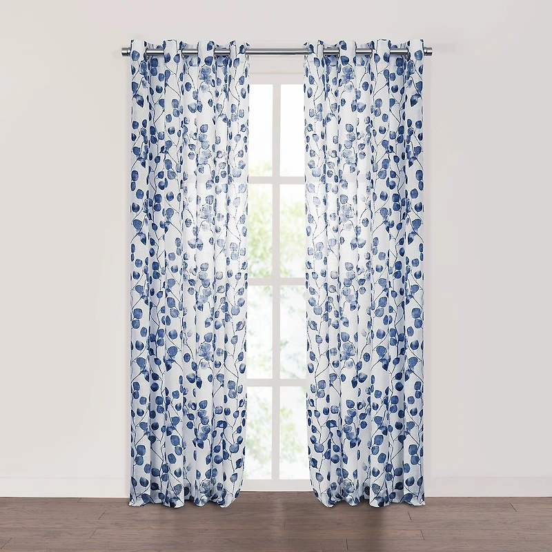 Fieldcrest Arden Botanical Leaf Cotton Grommet Top Sheer Single Curtain Panel